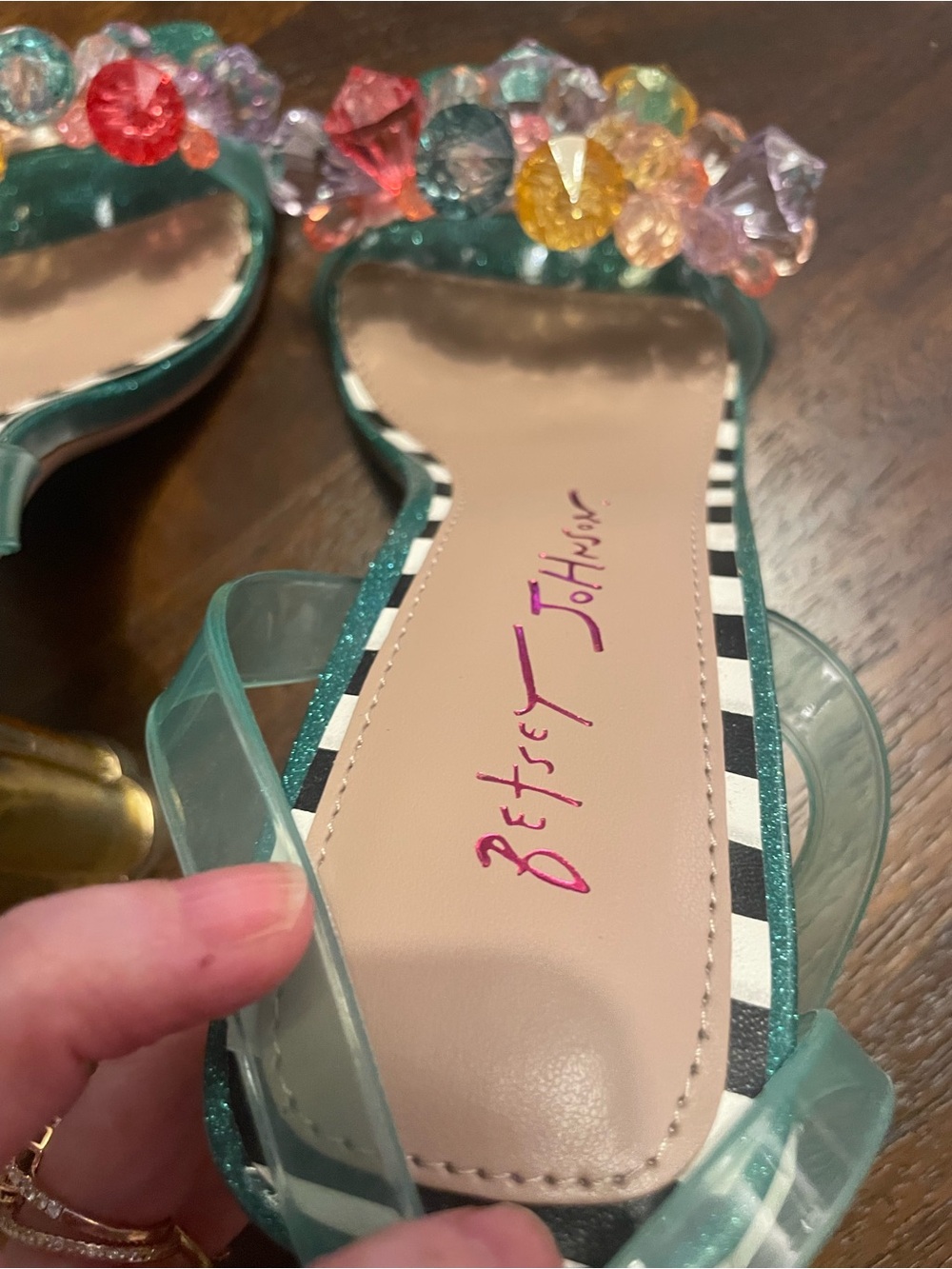 Betsey Johnson Teal “Brodie” clear Ankle-Strap Heels with Crystals, size 6.5 - Picture 6 of 15